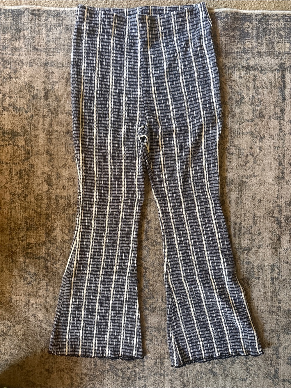 Striped Black & White Knit Flare Pants